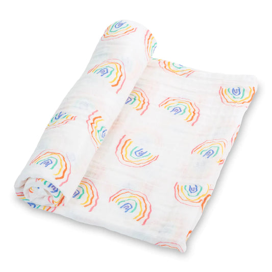 Somewhere over the rainbow muslin swaddle