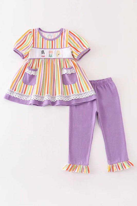 Purple stripe witch girl embroidery set